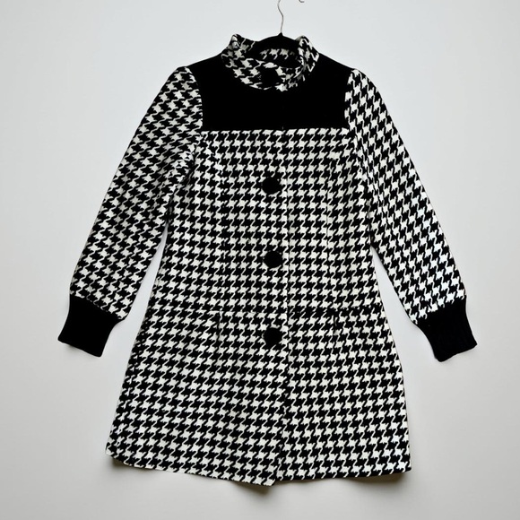Lux Jackets & Blazers - Vintage Style Lux Black and White Houndstooth Drop Waist Pea Coat